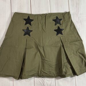 Dazy Olive Green Skirt with Black Star Accents